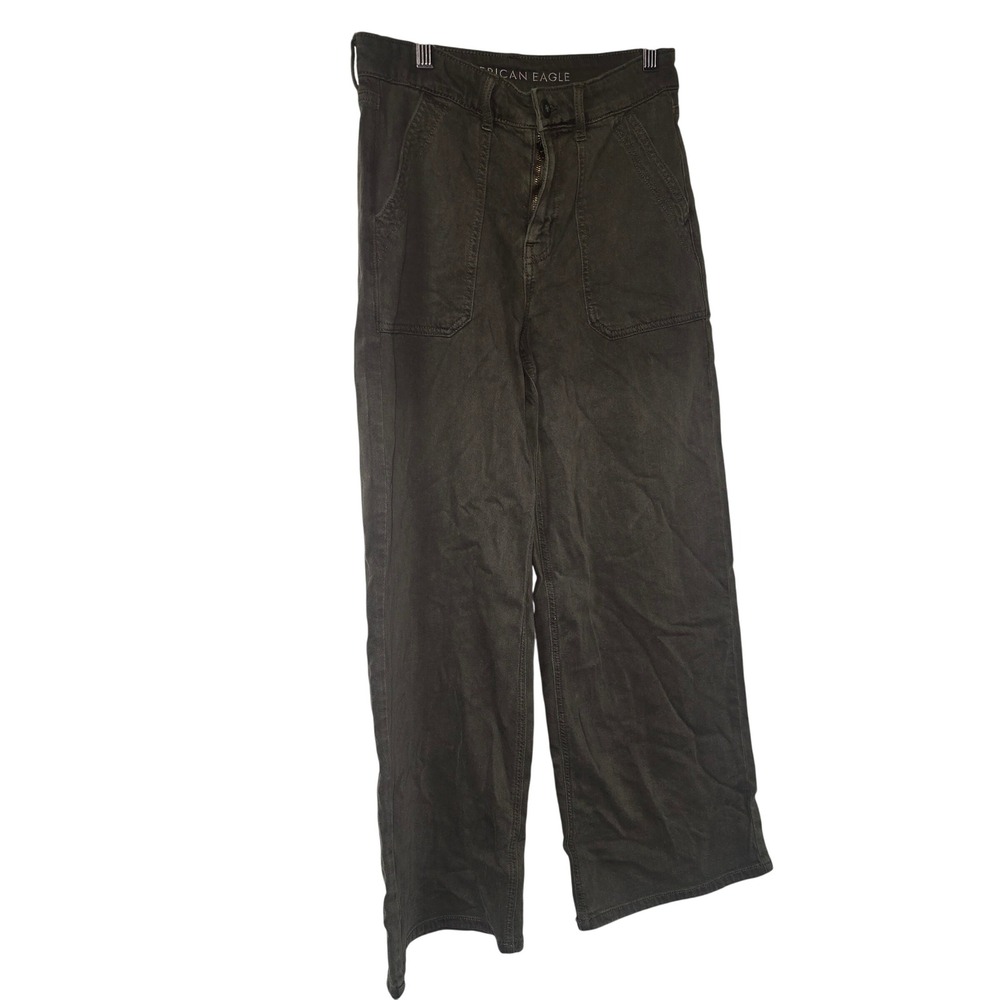 American Eagle Wide Leg Utility Pants Women 2 Short Olive Green Cotton Stretch